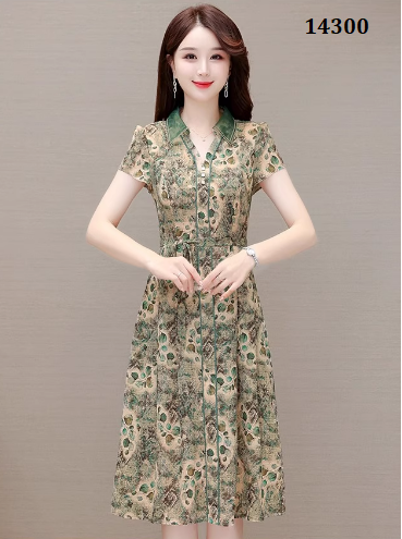 14300-Đầm suông A in hoa  viền  xanh kèm thắt eo (lụa mango)_thumbnail_4