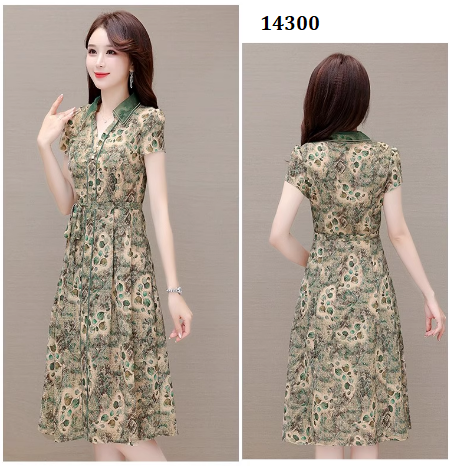 14300-Đầm suông A in hoa  viền  xanh kèm thắt eo (lụa mango)_thumbnail_3