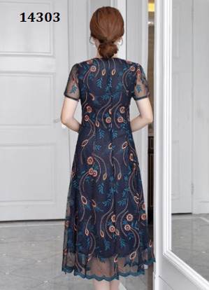 14303-Đầm suông A in hoa lá xanh nâu (voan in, lót) _thumbnail_3