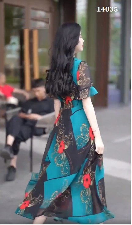 14035-Đầm voan dài cổ tim tay loe in hoa xanh (voan in, lót)FREESHIP_thumbnail_3