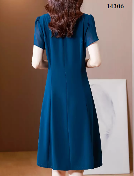 14306-Đầm suông A  màu xanh cổ  bẻ  trắng ( chéo nhật)_thumbnail_3