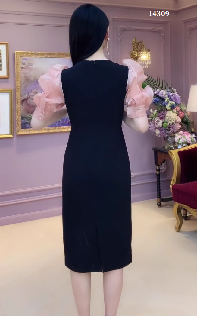 14309-Đầm body suông phối tay voan phồng ( poly, voan tơ)_thumbnail_3