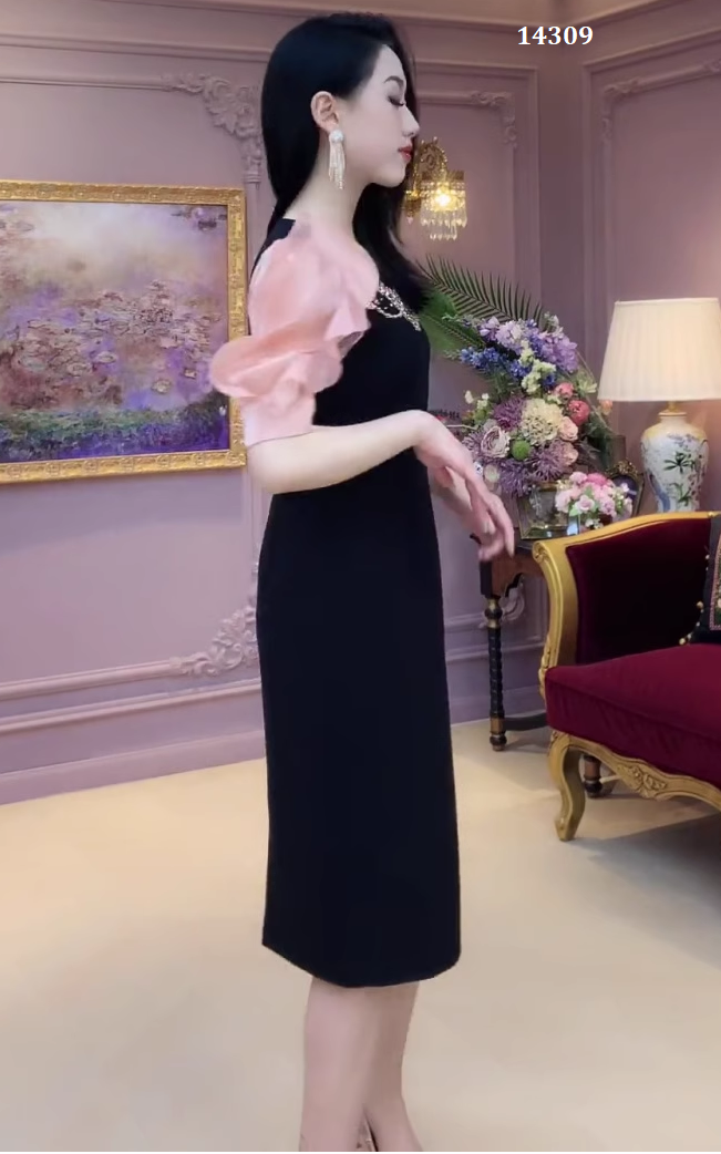 14309-Đầm body suông phối tay voan phồng ( poly, voan tơ)_thumbnail_4