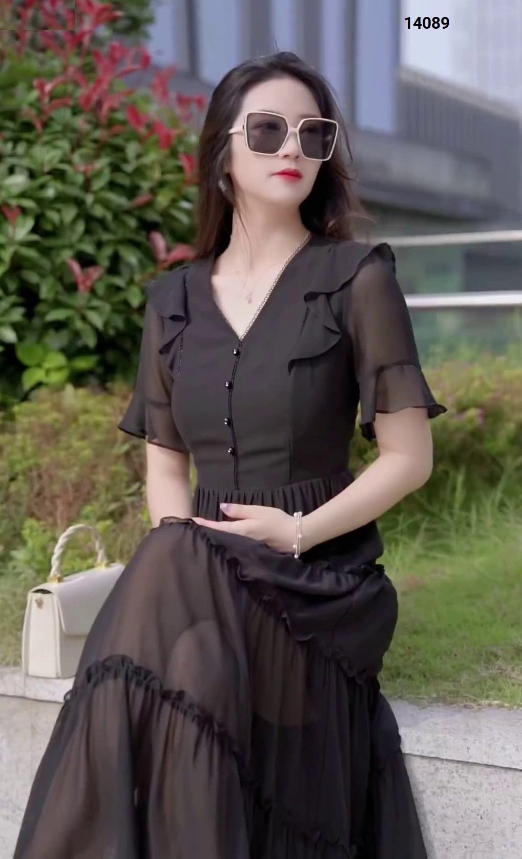 14089-Đầm voan cổ tim kết nút nhún viền tầng( voan, lót thun)FREESHIP_thumbnail_3