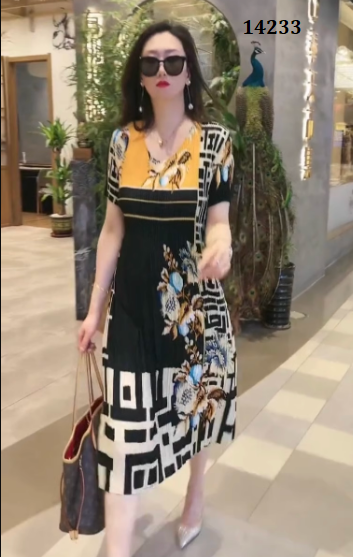 14233-Đầm suông họa tiết lập thể phối hoa ( lụa,lót)_thumbnail_2