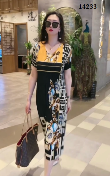14233-Đầm suông họa tiết lập thể phối hoa ( lụa,lót)_thumbnail_0