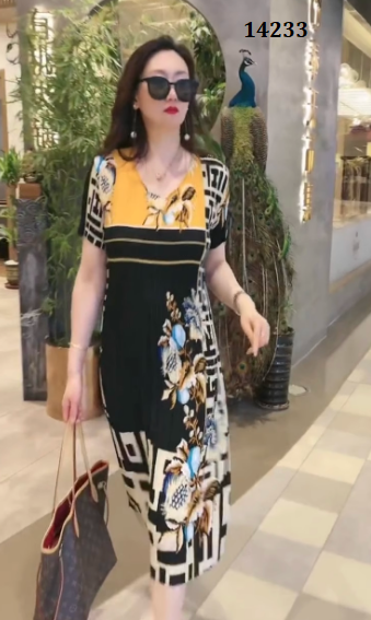 14233-Đầm suông họa tiết lập thể phối hoa ( lụa,lót)_thumbnail_1