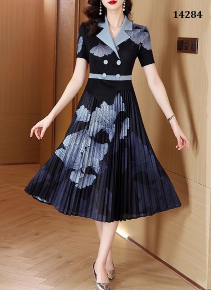 14284-Đầm xòe cổ vest tà dập ly in lá rẻ quạt (voan,lót)_thumbnail_3