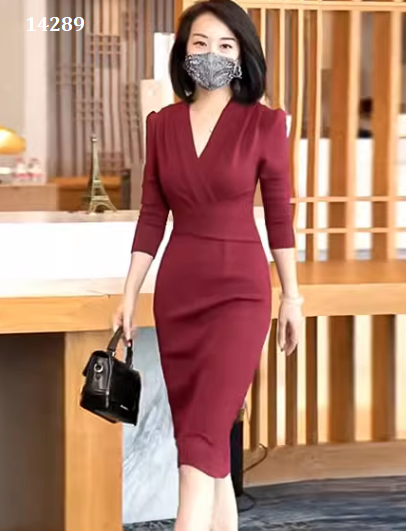 14289-Đầm body tay dài cổ chéo cách điệu (thun poly)_thumbnail_0