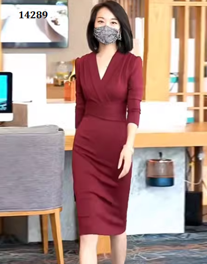 14289-Đầm body tay dài cổ chéo cách điệu (thun poly)_thumbnail_2