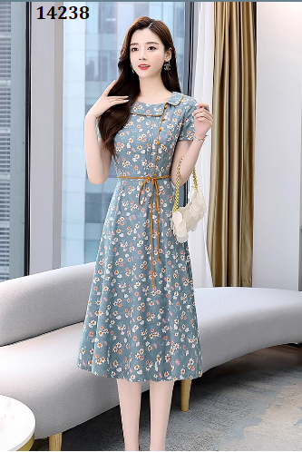 14238-Đầm xòe hoa nhí cổ sen lệch kết nút ( lụa in)_thumbnail_2