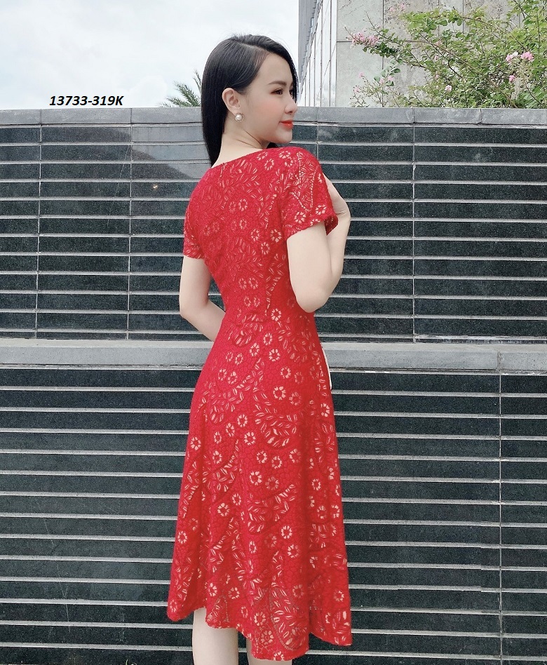 13733-ĐẦM REN CỔ V PHỐI NGỌC (miễn ship) _thumbnail_2