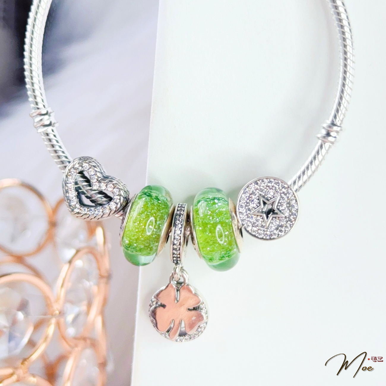 LT550 - Vòng Pandora Cỏ 4 lá may mắn xanh lá