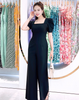 Jumpsuit ống suông cổ U phối ly ngực sang trọng