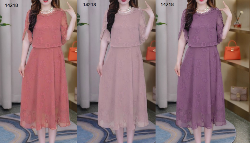 14218-Đầm voan tay xẻ  viền ren hoa giả kiểu rời ( voan,lót)_thumbnail_3