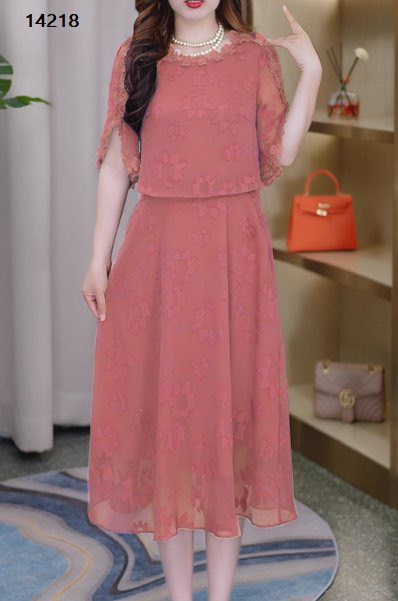 14218-Đầm voan tay xẻ  viền ren hoa giả kiểu rời ( voan,lót)_thumbnail_2