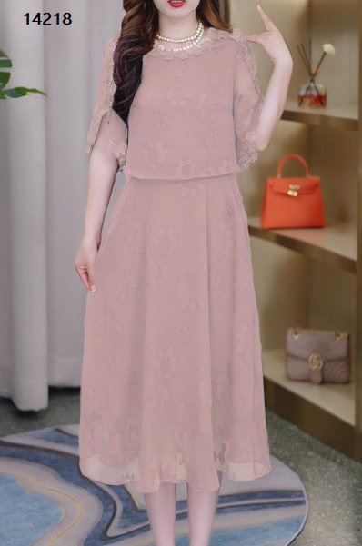 14218-Đầm voan tay xẻ  viền ren hoa giả kiểu rời ( voan,lót)_thumbnail_1
