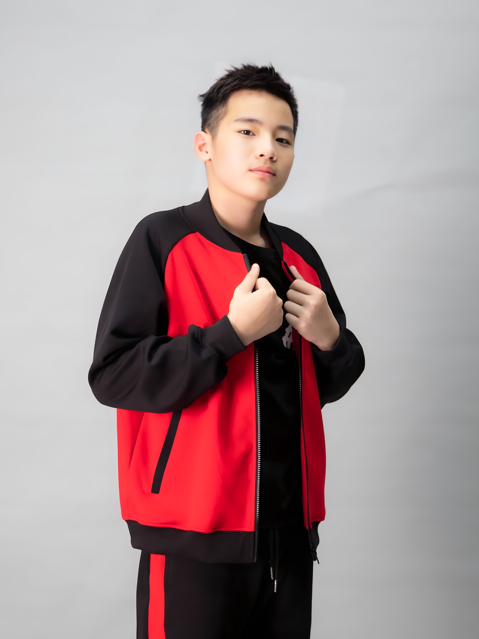 Áo khoác nỉ đỏ phối đen 7#