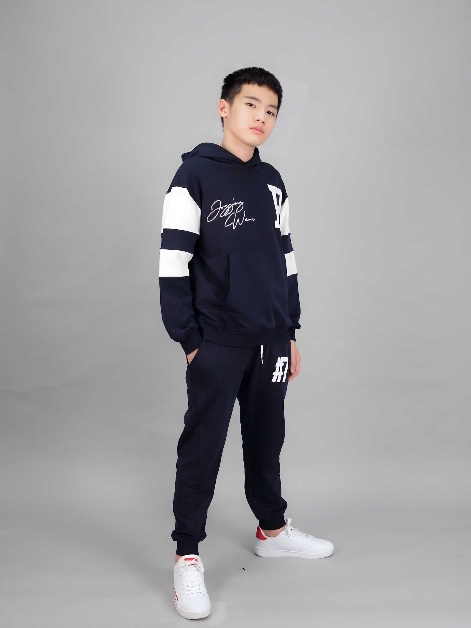 Áo nỉ hoodie navy phối trắng chữ R_thumbnail_1