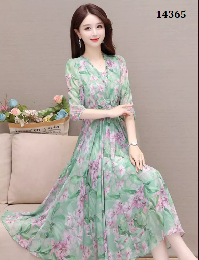 14365-Đầm voan  xanh in hoa cách điệu ( voan, lót)_thumbnail_3