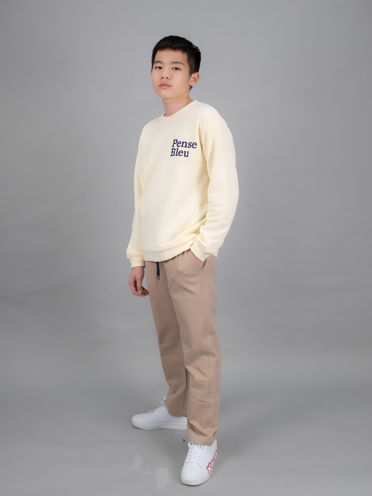 Áo nỉ cổ tròn màu kem Pense_thumbnail_2