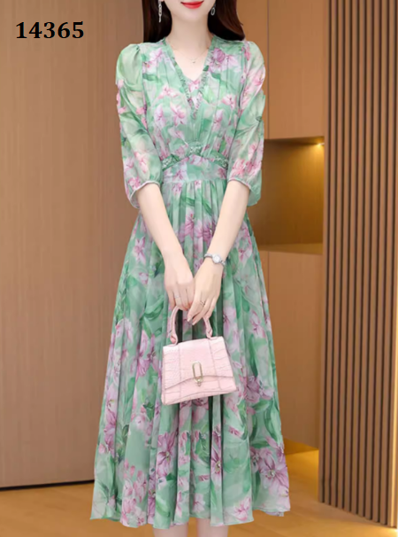 14365-Đầm voan  xanh in hoa cách điệu ( voan, lót)_thumbnail_1