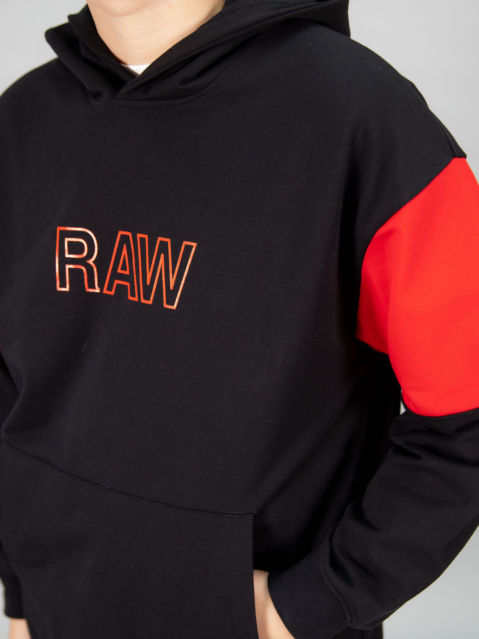 Áo nỉ hoodie đen phối đỏ chữ RAW_thumbnail_3