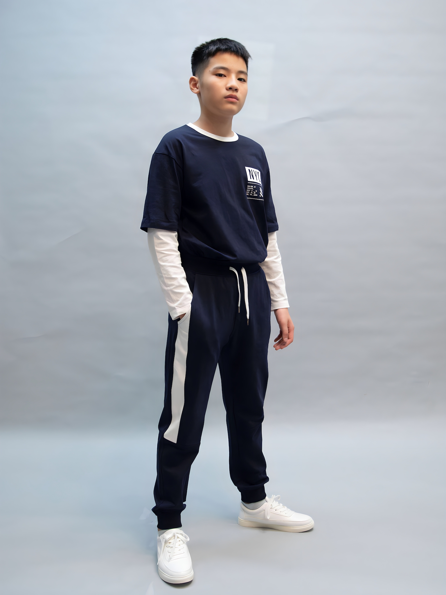 Quần nỉ da cá navy phối dọc trắng_thumbnail_1