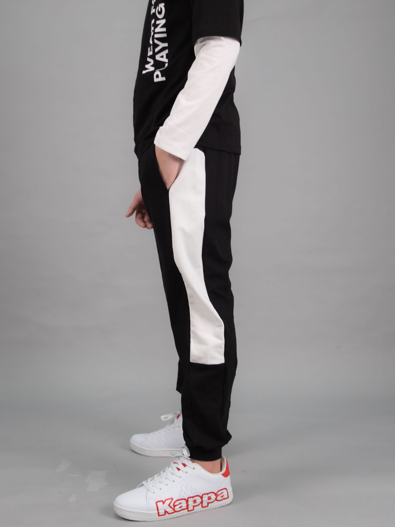 Quần nỉ da cá đen phối trắng_thumbnail_1