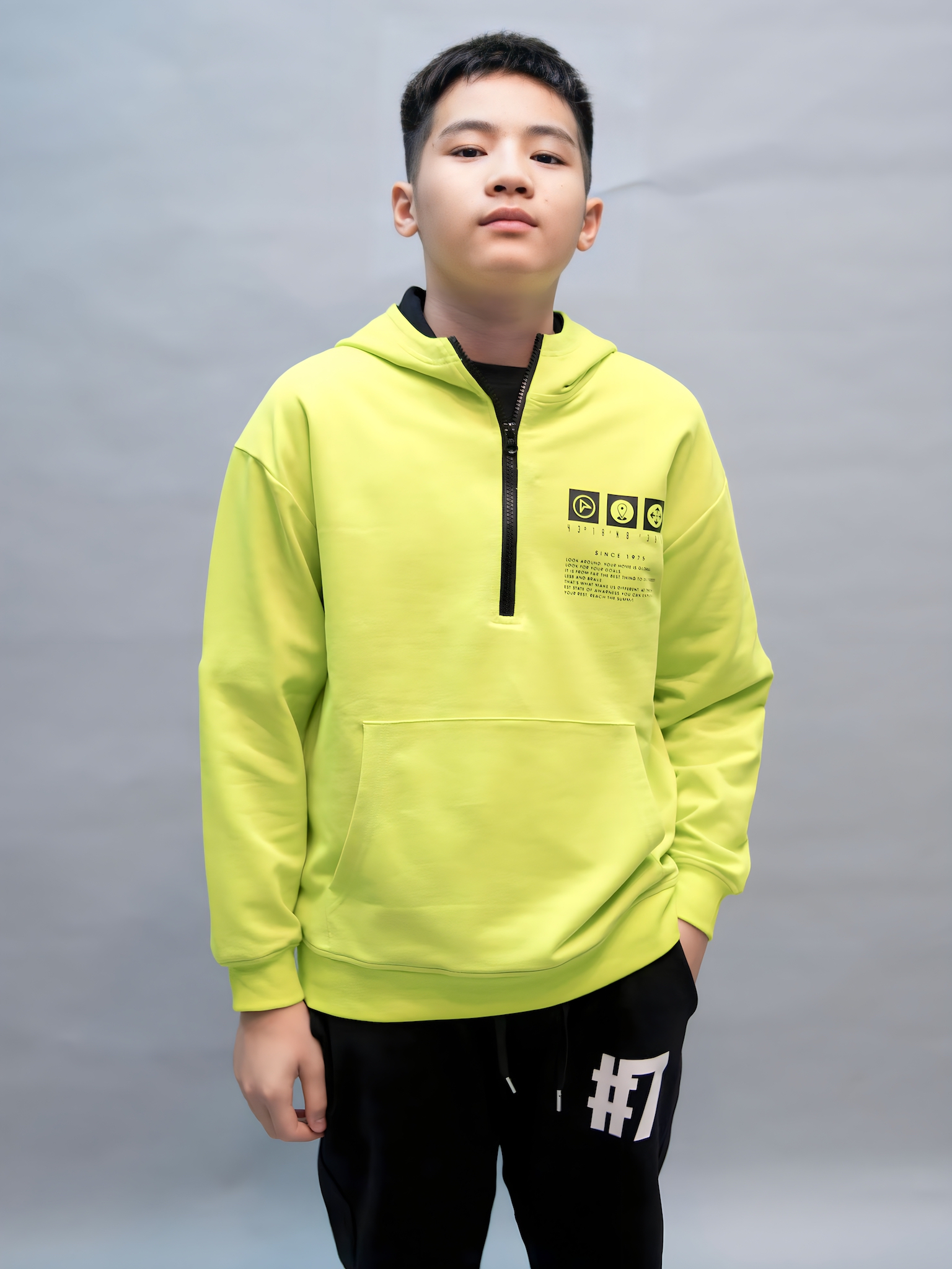 Áo nỉ hoodie neon phối đen khóa ngực_thumbnail_0