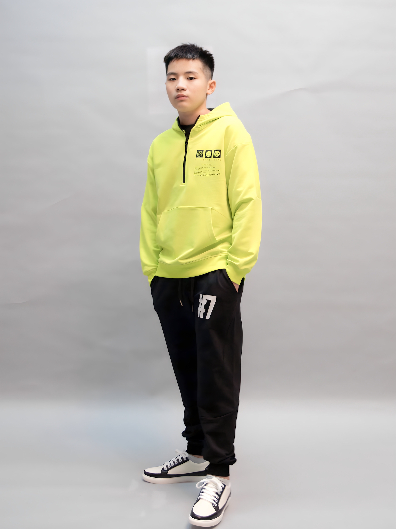 Áo nỉ hoodie neon phối đen khóa ngực_thumbnail_1