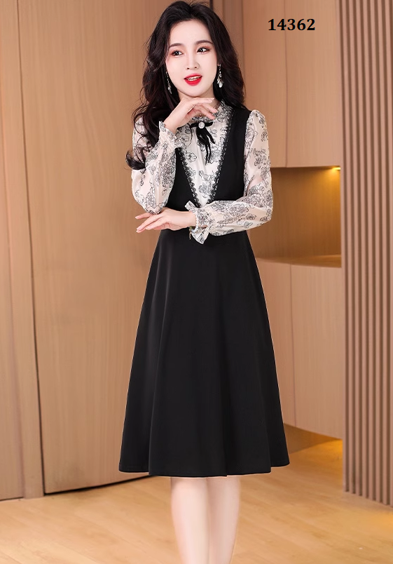 14362-Đầm xòe A phối tay voan trắng in hoa ( poly 2 da, voan in)_thumbnail_3
