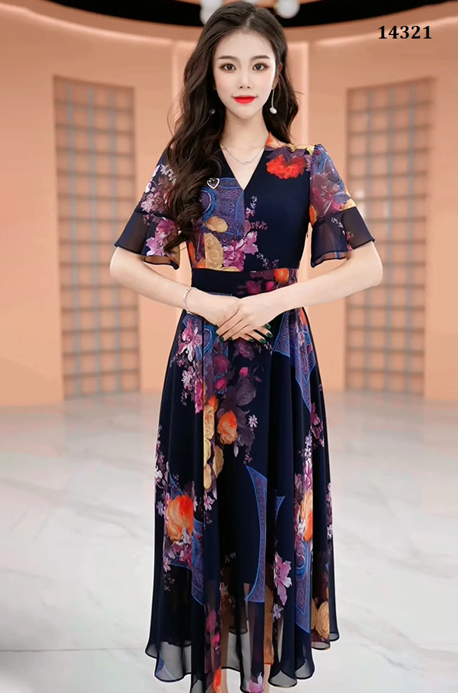 14321-Đầm voan in tay loe cổ tim  ( voan, lót thun)_thumbnail_0