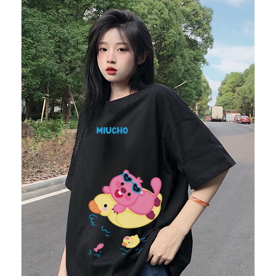 Áo thun Loopy Hải Ly local brand form rộng ATD675 Miucho cotton cổ tròn in mix_thumbnail_3