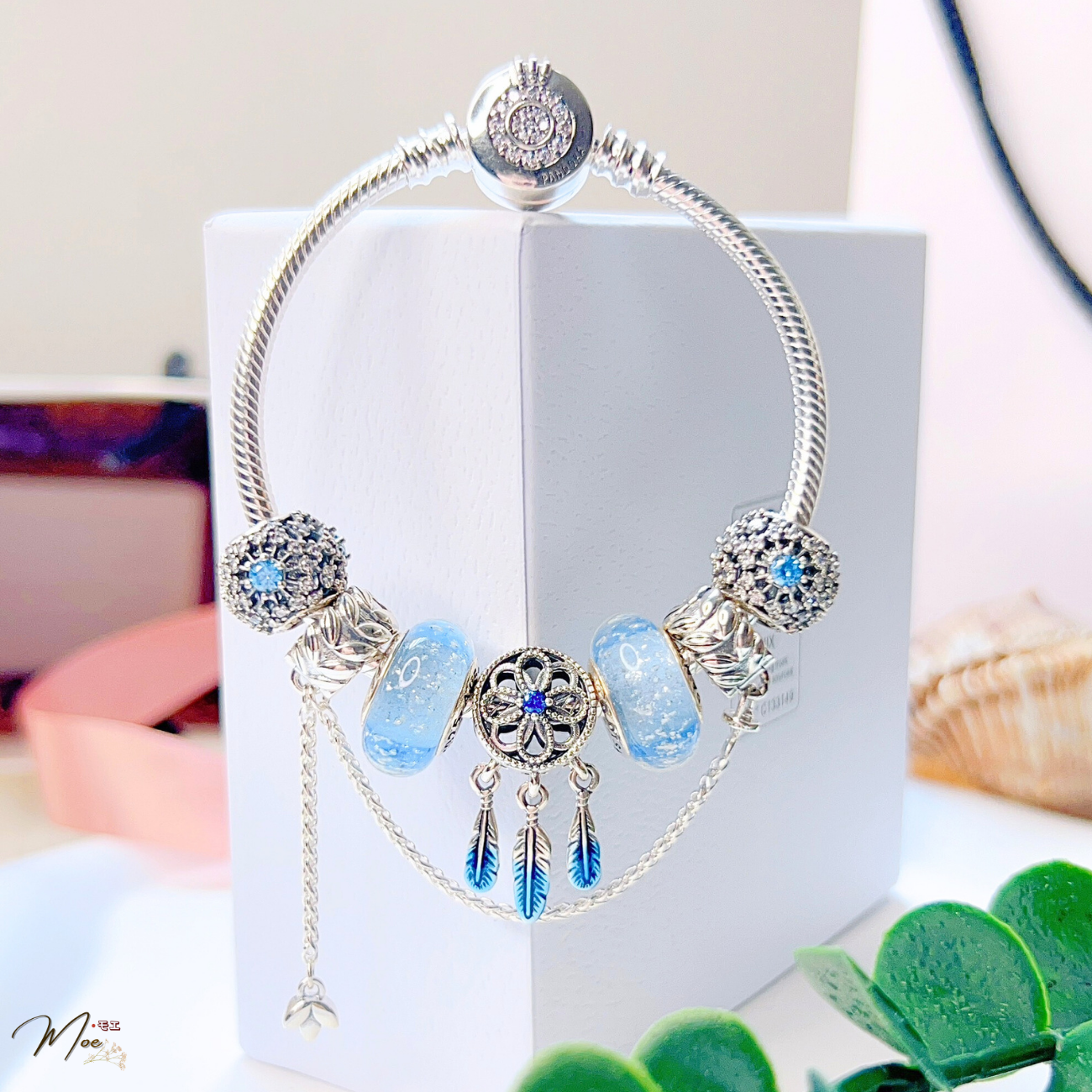 LT552 - Vòng Pandora dreamcatcher glass xanh