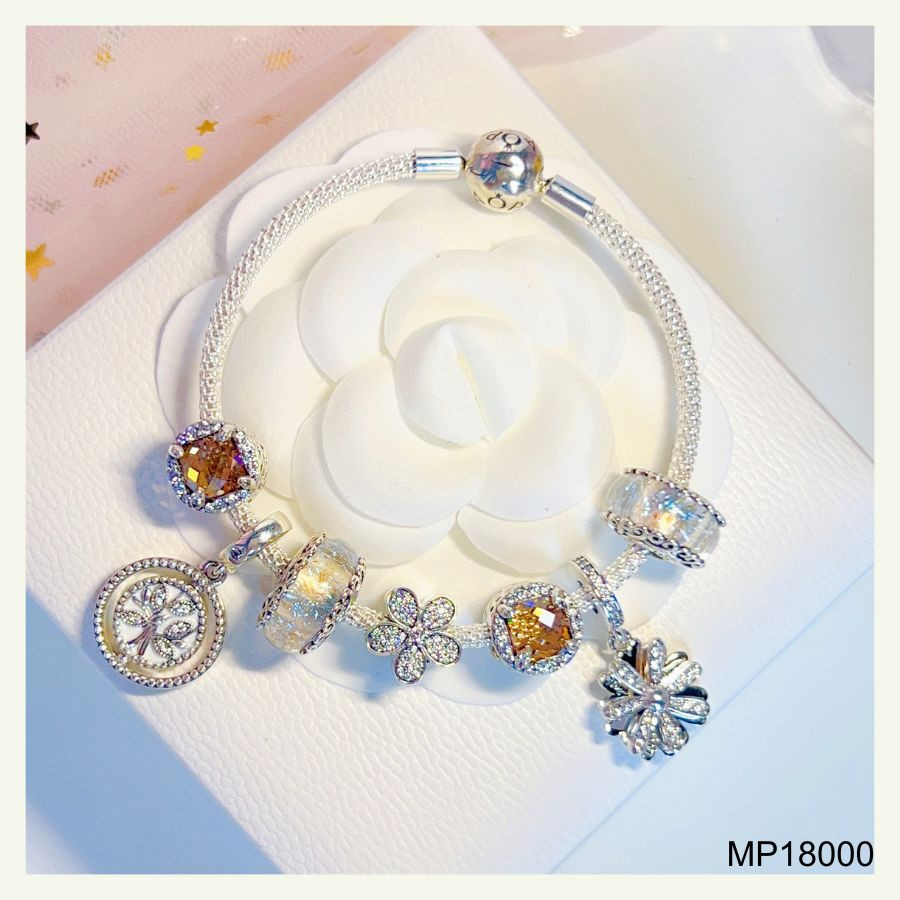 LT553 - Vòng Pandora vàng nâu hoa cúc xinh xắn