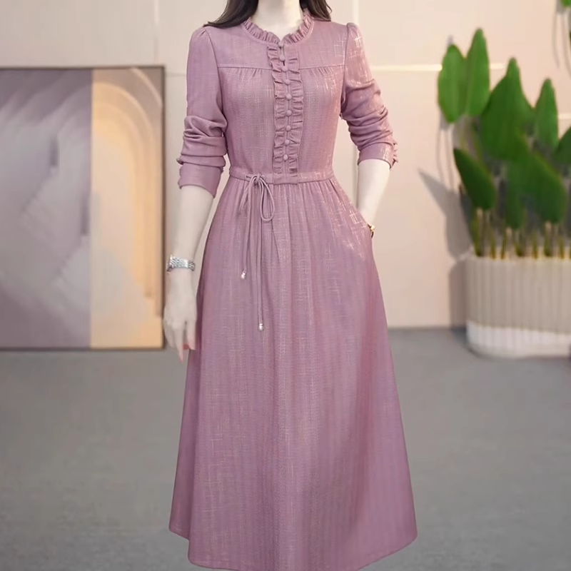 15161-Đầm xòe hồng  nhún viền bèo ngực eo thắt dây rút  (thun lụa)_thumbnail_0