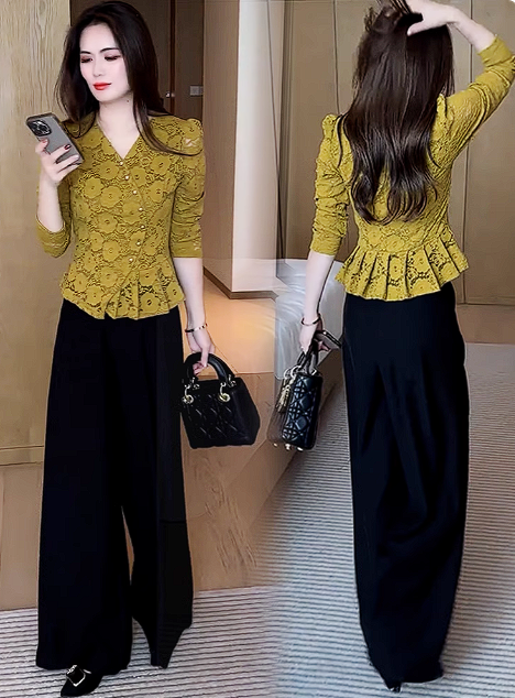 15175-Set bộ áo ren tay dài dáng peplum kèm quần suông ( áo ren, quần đũi)_thumbnail_0