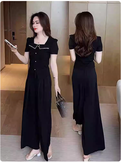 15031-Set bộ áo ngắn tay cổ bẻ viền trắng kèm quần suông ( áo thun tăm, quần đũi)_thumbnail_0