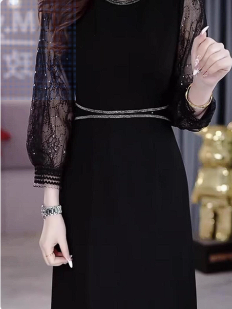 15242-Đầm suông đen tay dài phối voan lưới ( thun mịn , voan lưới)_thumbnail_0