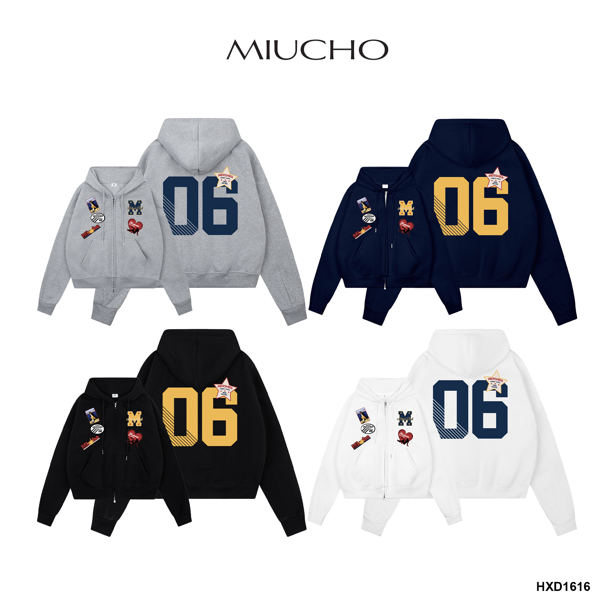 Áo hoodie zip nam localbrand form boxy HXD1616 Miucho Club vải nỉ bông dày dặn in mix