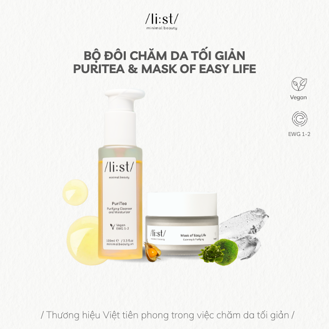 Bộ Đôi Chăm Da Tối Giản List PuriTea 100ml, Mask Of Easy Life 30g