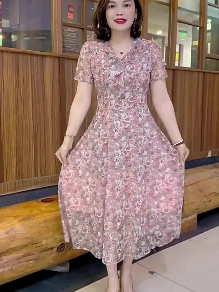 15255-Đầm voan hoa nhí màu tím dáng A (voan, lót)_thumbnail_1