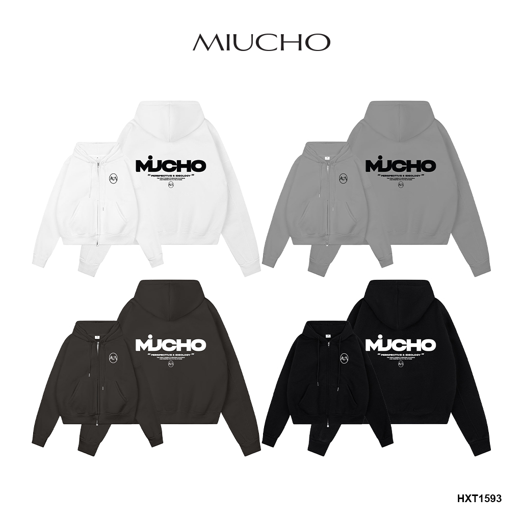 Áo hoodie zip form boxy local brand vải nỉ bông dày dặn khóa kéo HXD1593 Miucho in typography