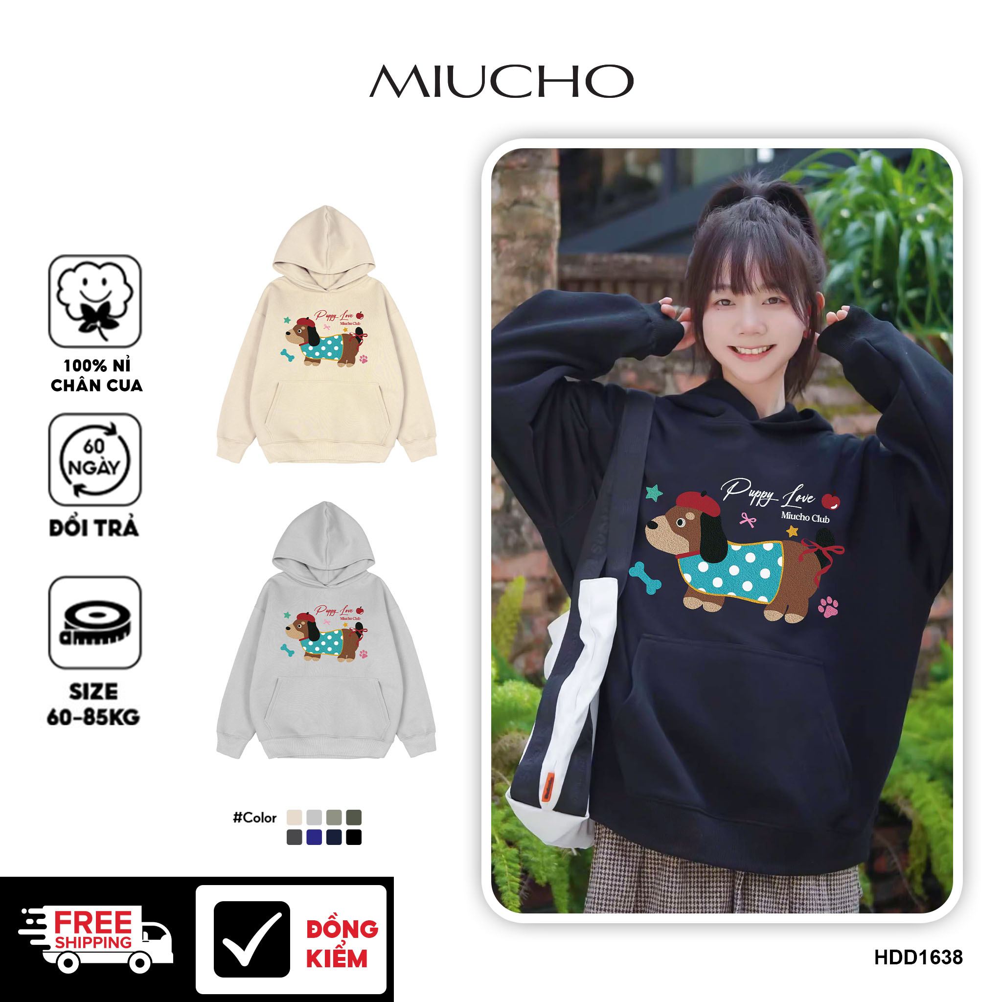 Áo hoodie nữ form rộng dày dặn vải nỉ chân cua HDD1638 Miucho in mix