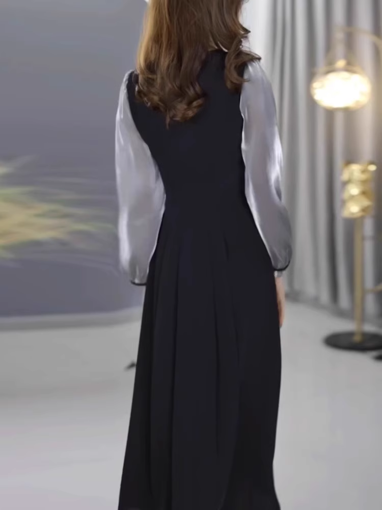 15209-Đầm xoè A phối tay voan dài xám ( thun mịn, voan ánh kim)_thumbnail_2