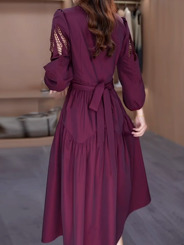 15309-Đầm xoè tím tay dài cutout cổ V chéo dây cách điệu ( lụa mịn)_thumbnail_1