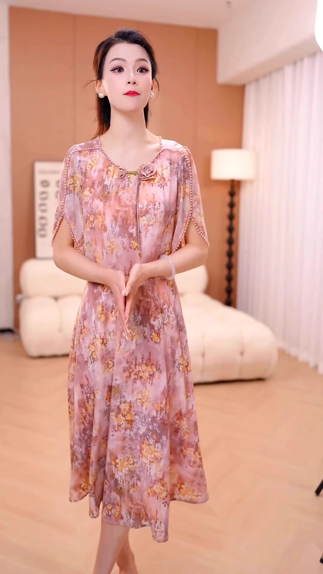 15109-Đầm  voan hồng giả kiểu  rời  viền ren kết hoa cách điệu ( voan, lót)_thumbnail_2