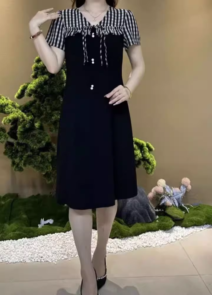 15315-Đầm suông A vai phối sọc caro ( thun mịn, vải caro)_thumbnail_0