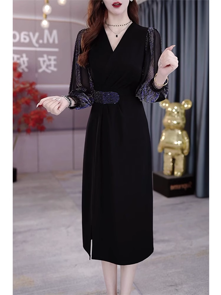 15041-Đầm body suông đen phối tay dài hai màu ( thun mịn, voan ánh kim)_thumbnail_0